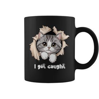 I Got Caught 子猫かわいい 長袖tシャツ コーヒーマグ - Kawaiitshirt