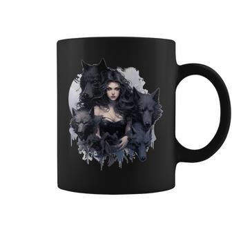 Gótica Gótica Con Dibujo De Acuarela De Lobos Manga Larga Taza de café - Regaloses