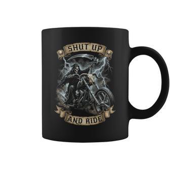 Grim Reaper オートバイ バイカー スケルトン シャット アップ アンド ライド コーヒーマグ - Kawaiitshirt
