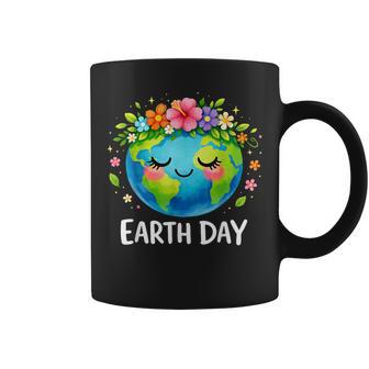 Happy Earth Day Cute Earth With Floral Earth Day 2026 Coffee Mug | Mazezy
