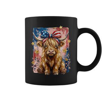 Highland Cow Patriotic Coquette Bow 4Th July American Flag Coffee Mug - Monsterry