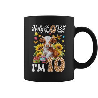 Holy Cow I'm 10 Years Old Farm Cow Sunflowers 10Th Birthday Coffee Mug - Thegiftio UK