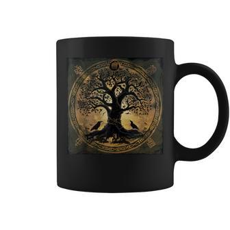 Hugin & Munin Con Diseño De Cuervos De Odinsikingo Árbol De Laida In Mangas Taza de café - Regaloses