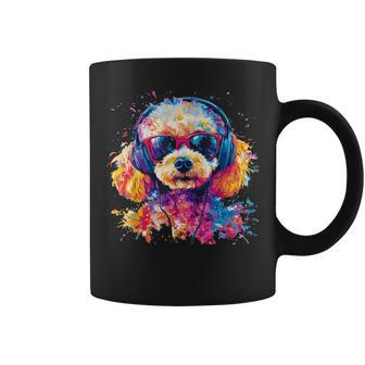 Hund Pudel Musik Kopfhörer Bunt Kunst Fellnase Pudel Tassen - Seseable