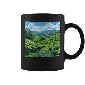 Illustration De Paysageintage Collines Avec Plantations De Thé Tasse - Cadeauxyz