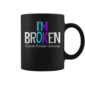 I'm Broken Teal & Purple Ribbon Suicide Prevention Awareness Coffee Mug - Thegiftio UK