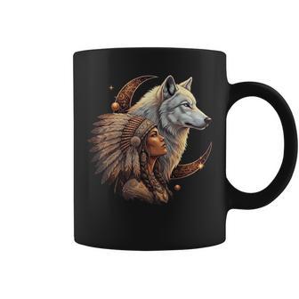 Indian Native American Woman With White Wolf Vintage Coffee Mug - Thegiftio UK