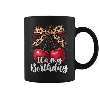 It's My Birthday Cute Cherry Leopard Coquette Bow Coffee Mug - Thegiftio UK