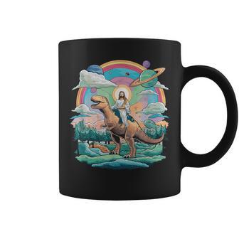 Jesús Cabalgando En El Espacio Dinosaurio T-Rex Memeci-Fi Creyentes Taza de café - Regaloses