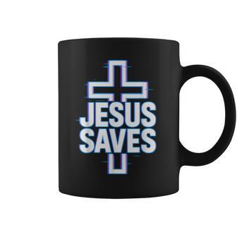 Jesus Saves Neon Glitch Christian Coffee Mug - Thegiftio UK
