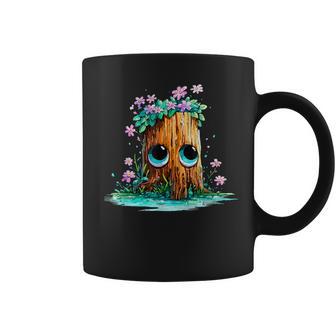 Jolie Bûche De Bois Avec De Grands Yeux Et Des Fleurs Tasse - Cadeauxyz