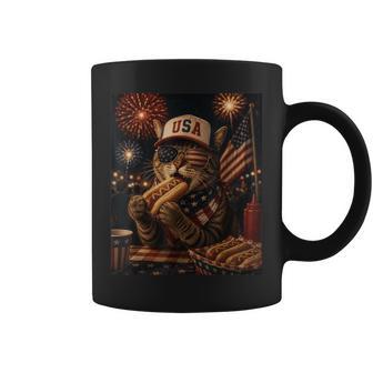 July 4Th Patriotic Cat 250 Eating Hotdog 250 Years Cat Lover Coffee Mug - Thegiftio UK