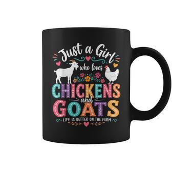 Just A Girl Who Loves Chickens And Goats Farm Animal Floral Coffee Mug - Monsterry