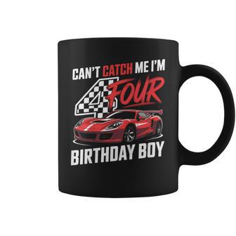 Kids Race Car Racing 4Th Birthday Can’T Catch Me I'm 4 Bday Boys Coffee Mug - Monsterry