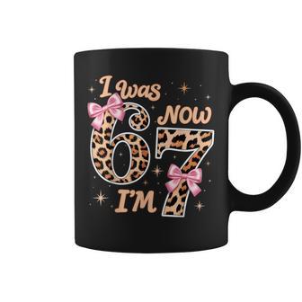 Leopard Bow I Was 6 Now I'm 7 Six Seven 7Th Birthday Girl Coffee Mug - Thegiftio UK