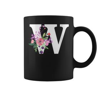 Lettre Initiale Blanche Florale W Jolies Fleurs Roses Rouges Tasse - Cadeauxyz