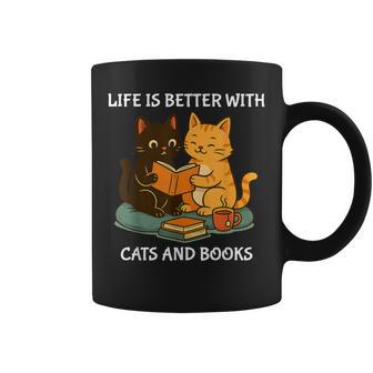 Life Is Better With Cats And Books Cute Cat Lover Coffee Mug - Thegiftio UK