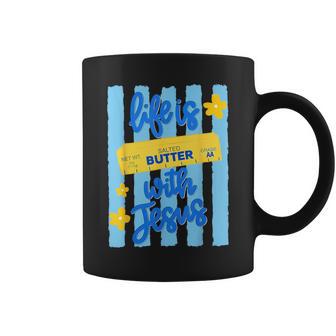Life Is Salted Butter With Jesus Girl Stripes Summer Coffee Mug - Thegiftio UK