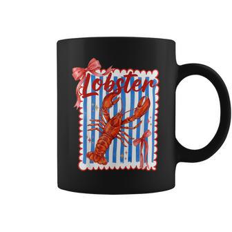 Lobster Red Bow Preppy Coquette Blue White Stripes Coastal Coffee Mug - Thegiftio UK