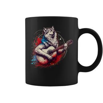 Loup Jouant De La Guitare Drôle Rock Musique Loup Tasse - Cadeauxyz