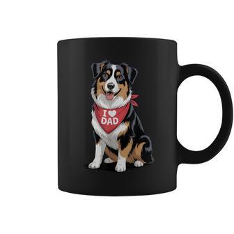 I Love Dad Black Tri Aussie Lover Australian Shepherd Dad Coffee Mug - Thegiftio