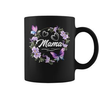 Mama Purple Floral Butterfly Heart Wreath Mother's Day Coffee Mug - Thegiftio UK