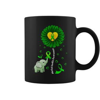 Mental Health Awareness Sunflower Green Ribbon Elephant Coffee Mug - Monsterry