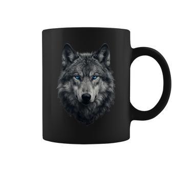 Obra De Arte De Motivo Animal Ojos Azules Lobo Místico Taza de café - Regaloses