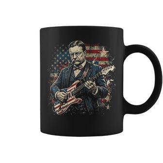 Theodore Roosevelt President Playing Guitar Us Flag July 4Th Coffee Mug - Thegiftio UK