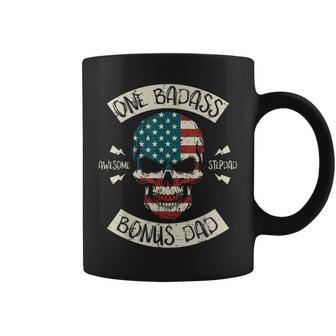 One Badass Bonus Dad Awesome Stepdad Skull Flag Fathers Day Coffee Mug - Thegiftio UK