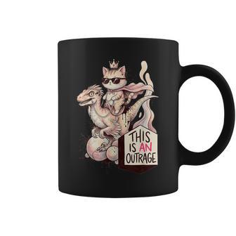 This Is An Outrage Cat Riding Raptor Dinosaur Crown Coffee Mug - Thegiftio UK