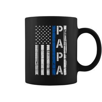 Papa Thin Blue Line American Flag Police Dad Coffee Mug - Thegiftio UK