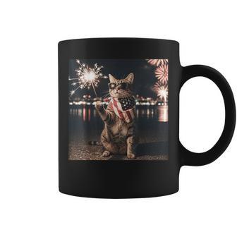 Patriotic Cat American Flag Fireworks 4Th Of July Coffee Mug - Thegiftio UK