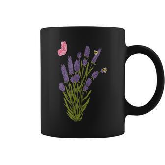 Plante De Lavande Avec Abeilles Et Papillons Tasse - Cadeauxyz