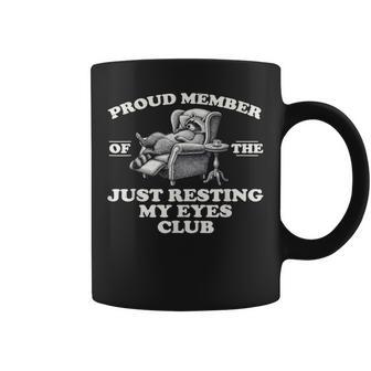 Proud Member Of The Just Resting My Eyes Club Raccoon Dad Coffee Mug - Monsterry