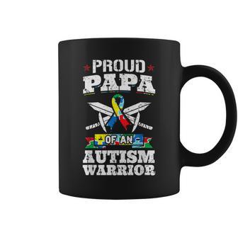 Proud Papa Of An Autism Warrior Awareness Ribbon Father Coffee Mug - Monsterry