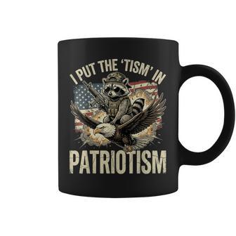 I Put The Tism In Patriotism Athletic Eagle Raccoon Usa Flag Coffee Mug - Monsterry UK