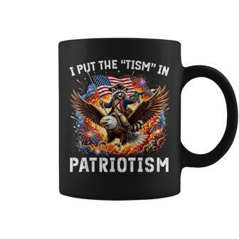 I Put The Tism In Patriotism Retro Eagle Raccoon Usa Flag Coffee Mug - Thegiftio UK