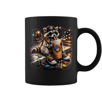 Raccoon Drinking Iced Coffee Autism Awareness Animal Meme Coffee Mug | Seseable UK