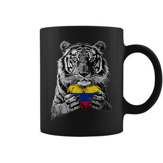 Raíces Colombianas Corazón De Tigre Orgullo Colombiano Bandera De Colombia In Mangas Taza de café - Regaloses