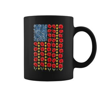 Red Poppy Flower American Flag Memorial Day Poppies Coffee Mug | Mazezy