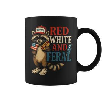 Red White And Feral Raccoon Usa July 4Th Coffee Mug - Thegiftio UK