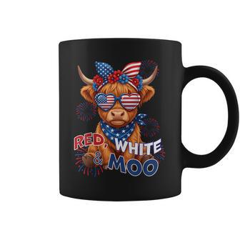 Red White And Moo Highland Cow 4Th July 250 Years Patriotic Coffee Mug - Thegiftio