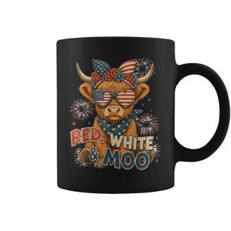 Red White And Moo Highland Cow 4Th July 250 Years Patriotic Coffee Mug - Monsterry