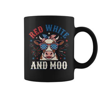 Red White And Moo Patriotic Usa Flag Cow 4Th Of July Coffee Mug - Monsterry