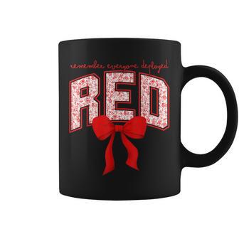 Remember Everyone Deployed Red Bow Toile Military Girls Coffee Mug - Thegiftio UK