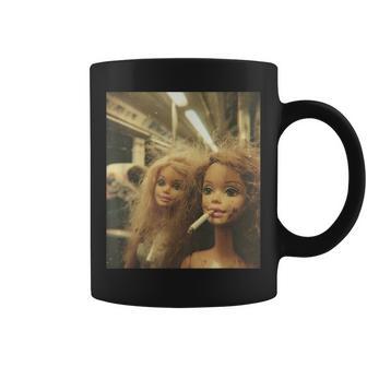 Retro Distressed Doll Smoking Meme Sarcastic Graphic Coffee Mug - Thegiftio