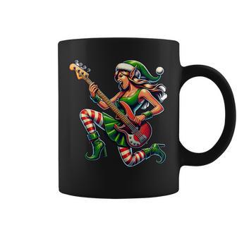 Rock & Roll Lutin De Noël Bassiste Guitare Basse Noël Tasse - Cadeauxyz