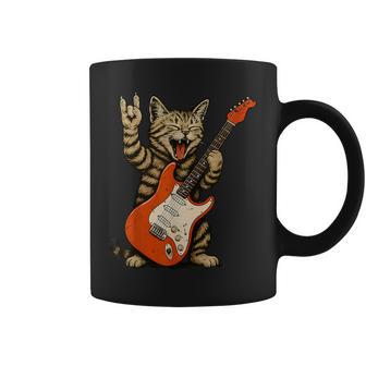 Rock Cat Bass Guitar Cat Vintage Rock N Roll Guitarist Cat Coffee Mug - Thegiftio UK