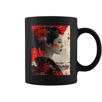 Rojo Negro Geisha Japonesa Kimono Anime Estética Arte Taza de café - Regaloses